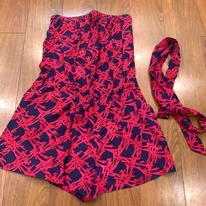 Southern Frock Navy & Fuchsia Strapless Romper Size Medium